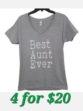 Tultex Ringspun Cotton Casual Gray Best Aunt Ever Neutral V-neck T-shirt Top